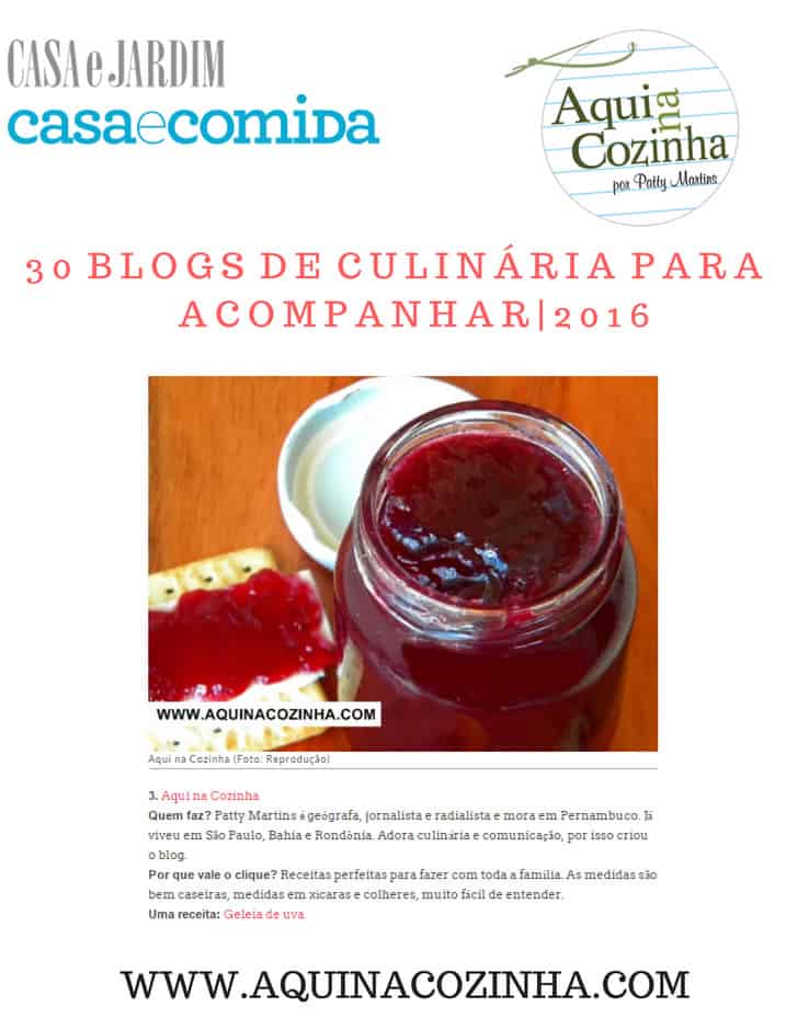 O AquinaCozinha está na lista dos 30 blogs de culinária para se acompanhar em 2016